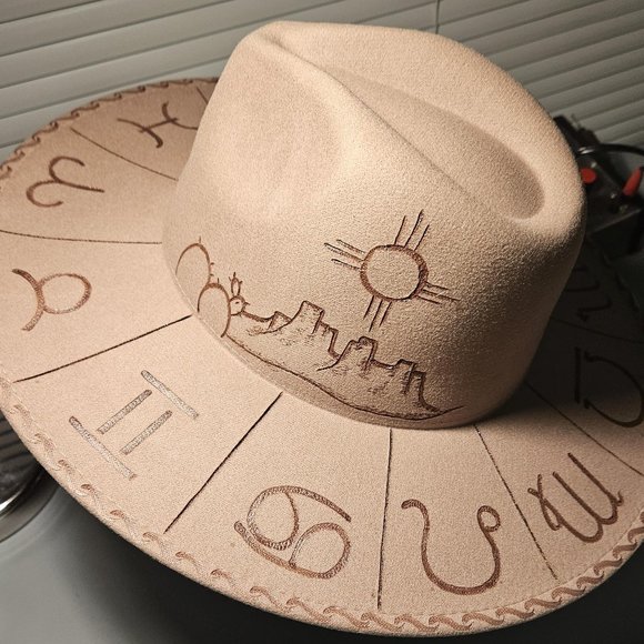 Desert Zodiac Custom Burned Wide Brim Hand Pyrography Fedora ? main image 4
